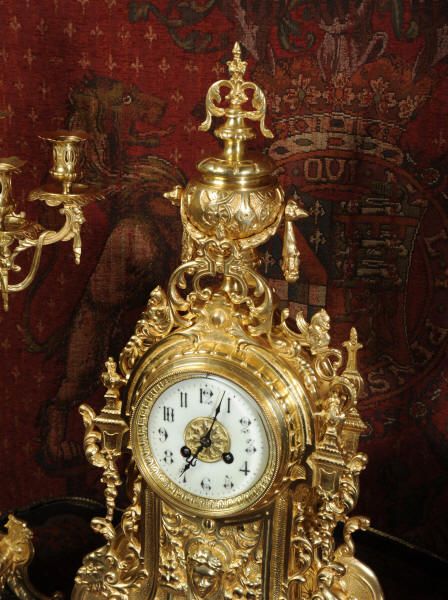 fig 4. Huge Antique French Gilt Brass Clock Set
by Japy Freres