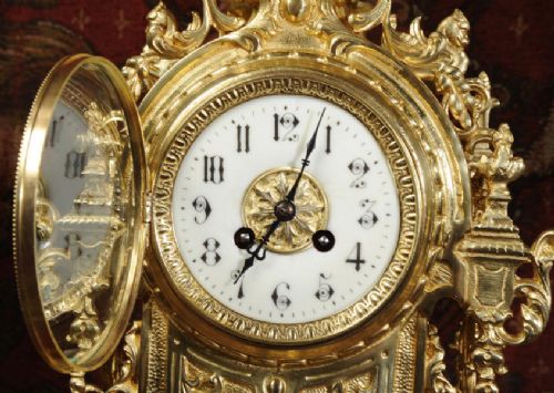fig 5. Huge Antique French Gilt Brass Clock Set
by Japy Freres