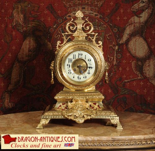 Magnificent Antique French Brass Drum Head Clock by Japy Freres 
