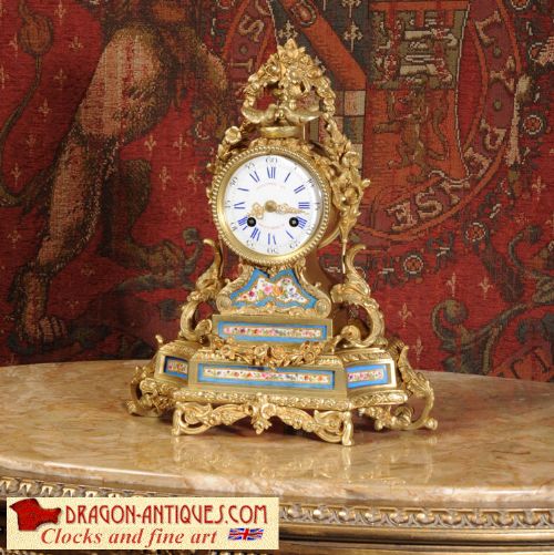 Early Sevres Porcelain Mounted Boudoir Clock by Japy Freres
