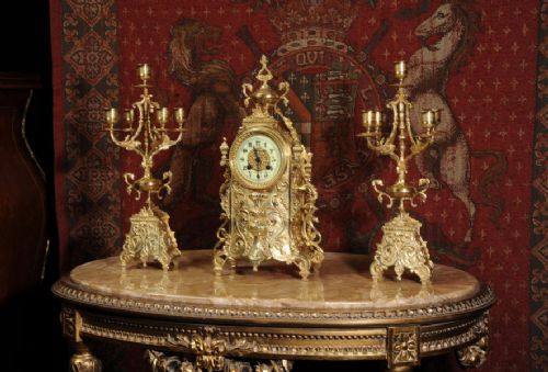 fig 1. Antique French Gilt Brass Boudoir Clock Set
~ French - Circa 1900 ~