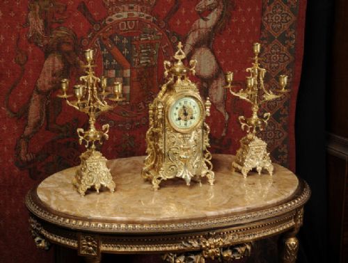 fig 2. Antique French Gilt Brass Boudoir Clock Set
~ French - Circa 1900 ~