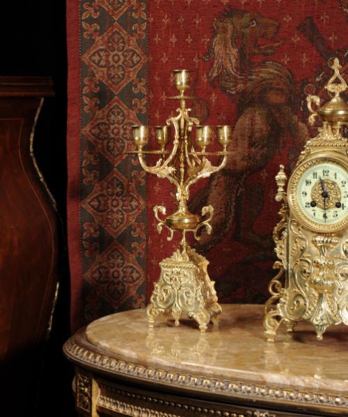 fig 5. Antique French Gilt Brass Boudoir Clock Set
~ French - Circa 1900 ~