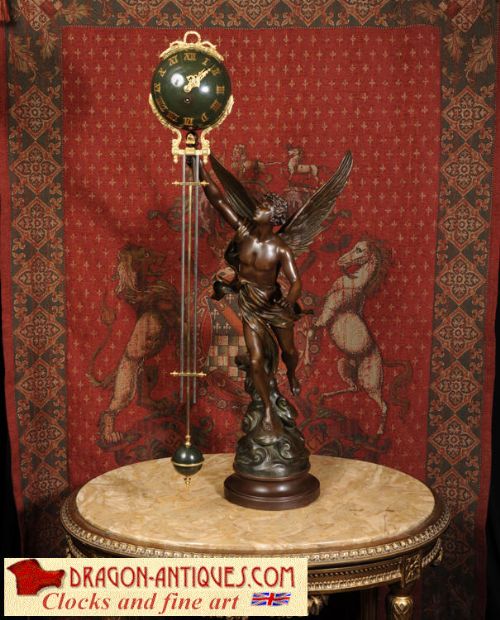 Rare Large Swinging Mystery Clock
la Victoire by Émile Bruchon (Active 1880 -1910)
