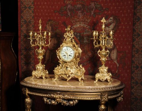 fig 1. Rococo Antique French Gilt Brass Clock Set
by Vincenti et Cie