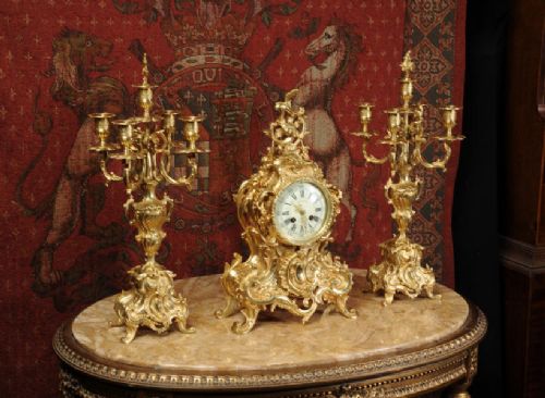 fig 2. Rococo Antique French Gilt Brass Clock Set
by Vincenti et Cie