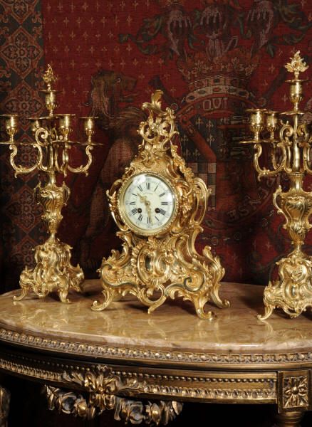 fig 3. Rococo Antique French Gilt Brass Clock Set
by Vincenti et Cie