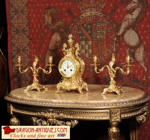 Louis Japy Rococo Boudoir Clock Set
~ French - Circa 1880 ~

