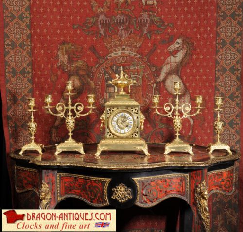 Antique French Five Piece Clock Set ~ Lions
