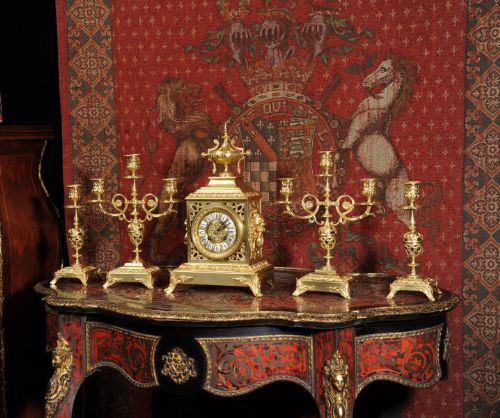 fig 1. Antique French Five Piece Clock Set ~ Lions