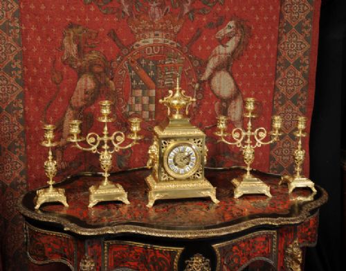 fig 2. Antique French Five Piece Clock Set ~ Lions