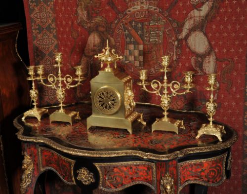 fig 3. Antique French Five Piece Clock Set ~ Lions