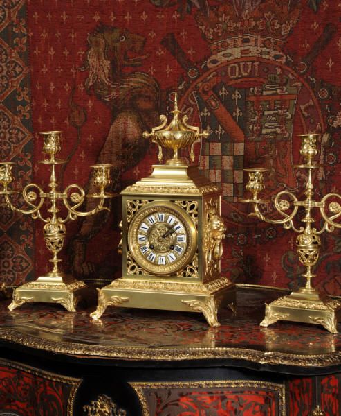 fig 5. Antique French Five Piece Clock Set ~ Lions