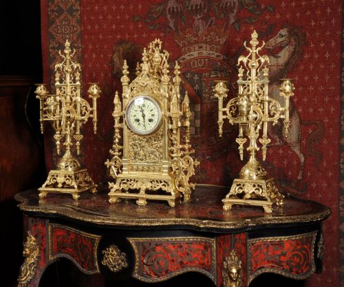 fig 1. Antique Gothic Clock Set by Japy Freres