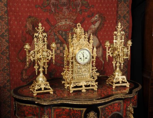 fig 2. Antique Gothic Clock Set by Japy Freres