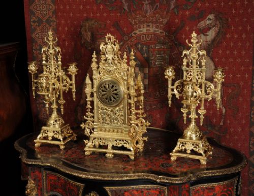 fig 3. Antique Gothic Clock Set by Japy Freres