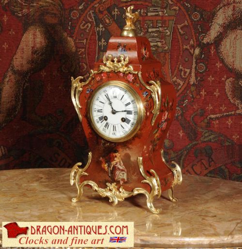 Lacquer and Ormolu Antique French Boudoir Clock
