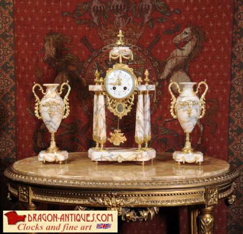 Stunning Specimen Marble and Ormolu Portico Clock Set
