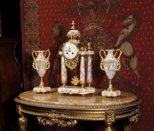 fig 1. Stunning Specimen Marble and Ormolu Portico Clock Set