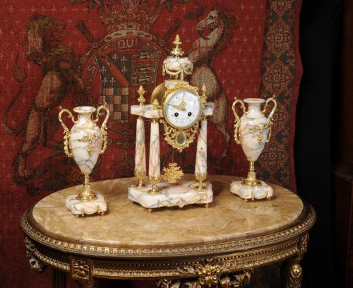 fig 2. Stunning Specimen Marble and Ormolu Portico Clock Set