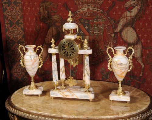 fig 3. Stunning Specimen Marble and Ormolu Portico Clock Set