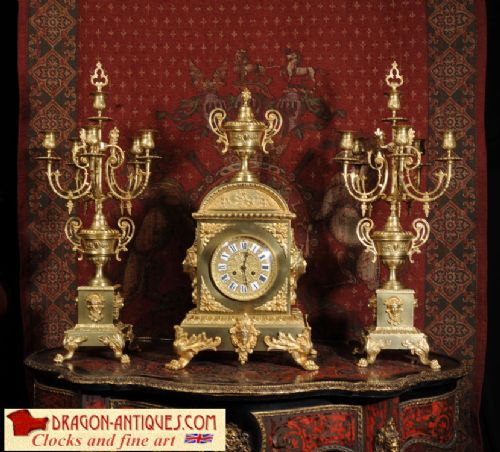 Huge Classical Gilt Brass Clock Set
