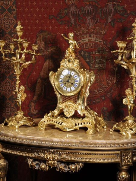 fig 4. Magnificent Antique French Rococo Gilt Brass Clock Set