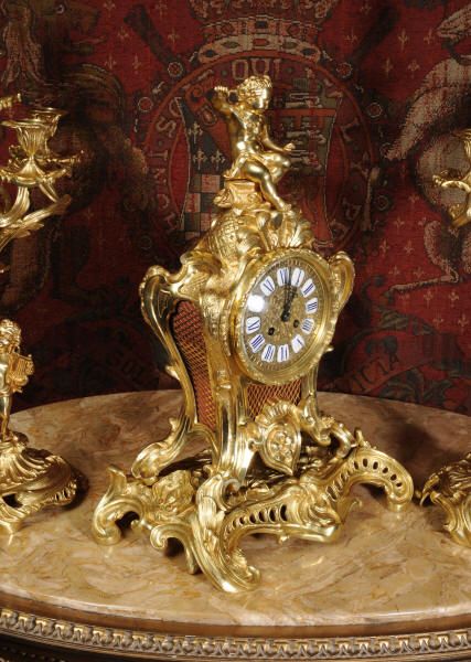 fig 5. Magnificent Antique French Rococo Gilt Brass Clock Set