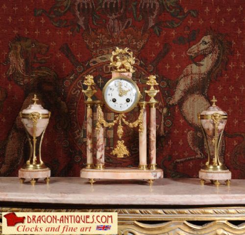 Specimen Marble and Ormolu Boudoir Clock Set
