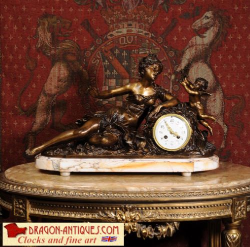 Stunning Antique French Boudoir Clock
 by Hippolyte François Moreau (1832-1927) and 
Louis Auguste Moreau (1834-1917)
