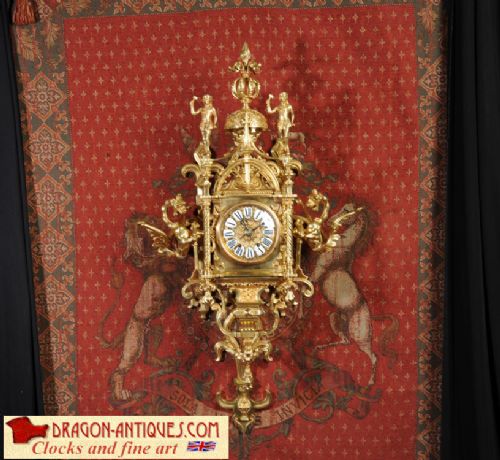 Huge and Magnificent Gilt Brass Cartel Wall Clock ~ Dragons
