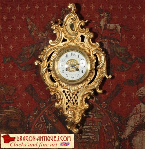 Antique French Rococo Cartel Wall Clock by Japy Freres. 
