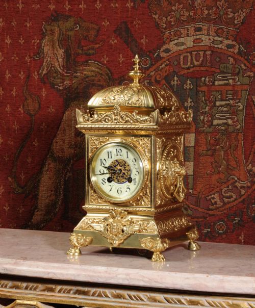 fig 1. Antique Classical Square Table Clock by Fritz Marti ~ Lions