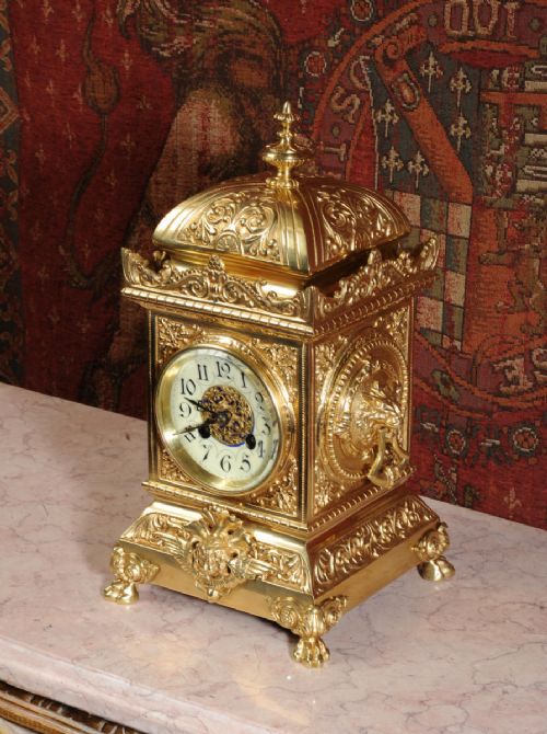 fig 2. Antique Classical Square Table Clock by Fritz Marti ~ Lions