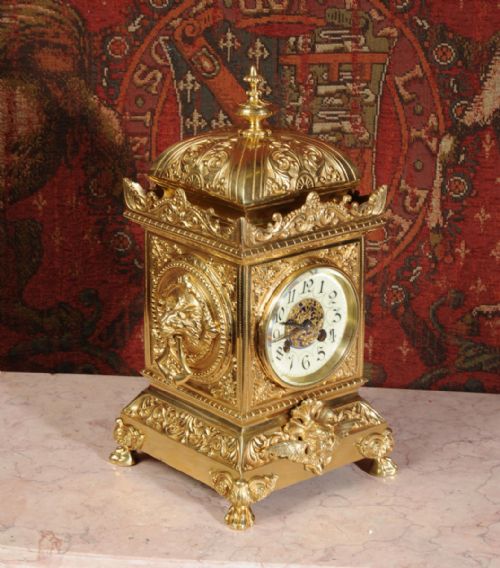 fig 3. Antique Classical Square Table Clock by Fritz Marti ~ Lions