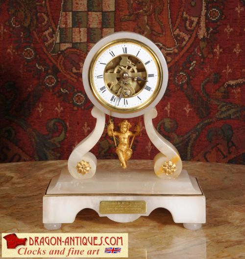 Rare Eugéne Farcot Cherub on a Swing Boudoir Clock
~ French - Circa 1870 ~
