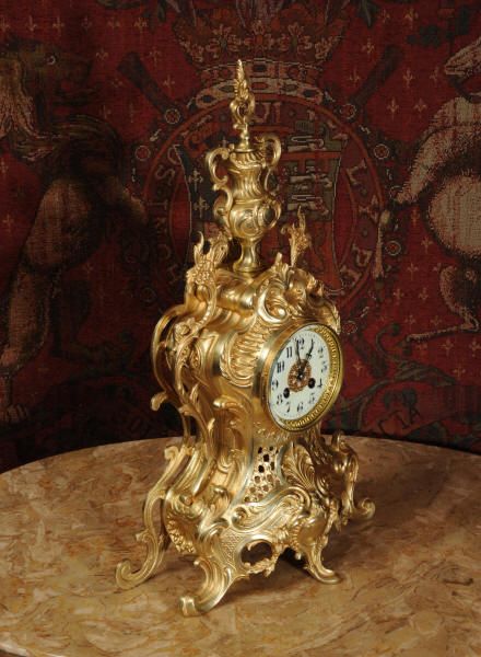 fig 1. Large Antique French Gilt Brass Clock by Japy Freres
~ French - Circa 1880 ~