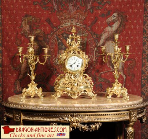 A. D. Mougin Antique Rococo Clock Set
~ French - Circa 1880 ~
