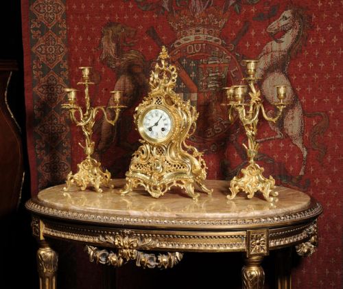 fig 1. A. D. Mougin Antique Rococo Clock Set
~ French - Circa 1880 ~