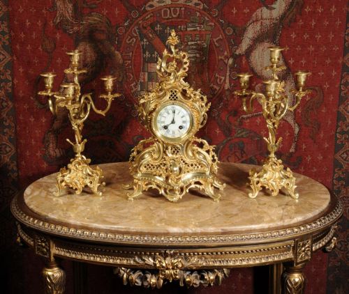 fig 2. A. D. Mougin Antique Rococo Clock Set
~ French - Circa 1880 ~