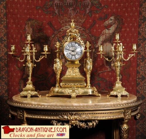 Large and Stunning Classical Gilt Brass
clock Set ~ Cherub