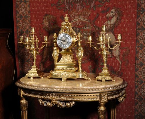fig 1. Large and Stunning Classical Gilt Brass
Clock Set ~ Cherub