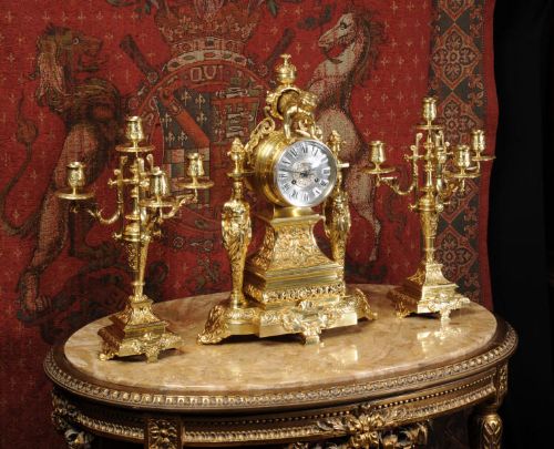 fig 2. Large and Stunning Classical Gilt Brass
Clock Set ~ Cherub