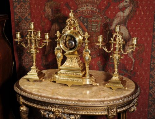fig 4. Large and Stunning Classical Gilt Brass
Clock Set ~ Cherub