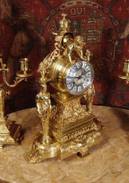fig 6. Large and Stunning Classical Gilt Brass
Clock Set ~ Cherub