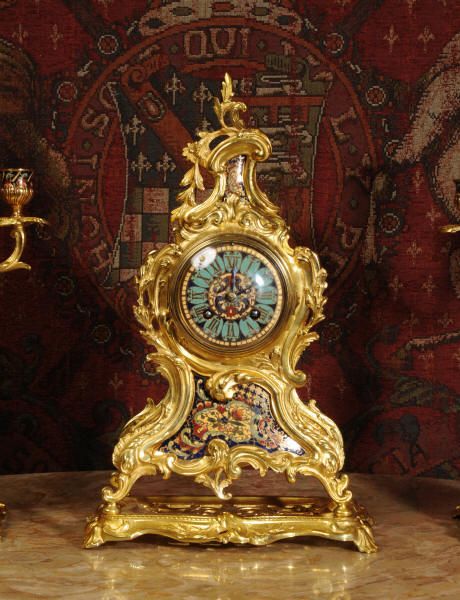 fig 3. Champlevé Enamel and Gilt Brass Rococo Clock Set by Japy Freres