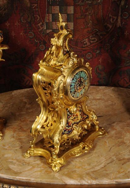 fig 5. Champlevé Enamel and Gilt Brass Rococo Clock Set by Japy Freres