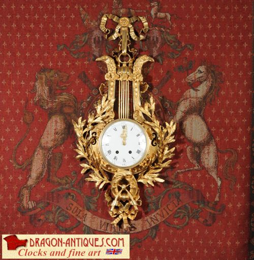 Huge Louis Xvi Ormolu Lyre Cartel Wall Clock by Charles Hour