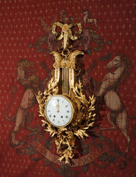 fig 1. Huge Louis XVI Ormolu Lyre Cartel Wall Clock by Charles Hour