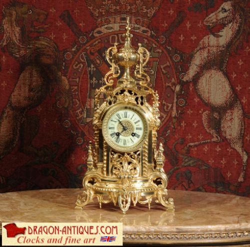 Antique Boudoir Clock - French Gilt Brass Louis Xvi by A.d. Mougin